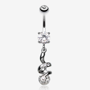 Sparkle Star Gem Swirl Belly Ring-Clear Gem
